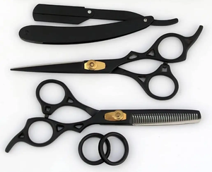 Ensemble de ciseaux à cheveux pour barbier en acier inoxydable droit noir plasma pour le coiffage en salon - Product Image 2