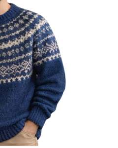 Vintage Fair Isle Knit <b>Sweater</b> Navy Blue And <b>White</b> Pattern Crew Neck Warm Winter Pullover <b>Mens</b> OEM Wholesale Supplier - Product Image 3