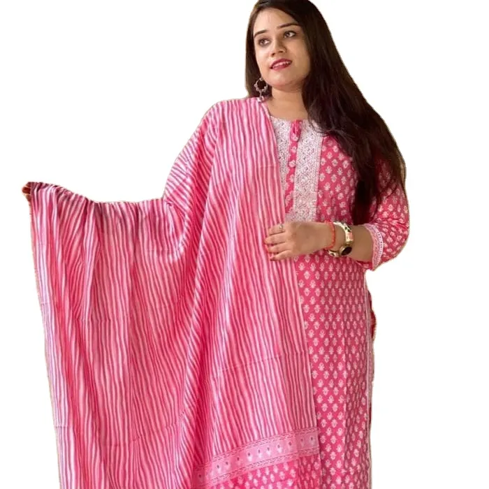 Vestido indio de manga larga con cuello en V y pantalón para mujer, bordado Floral, 3 piezas