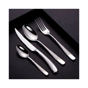 Ensemble de couverts à poignée ronde en acier inoxydable, vaisselle de luxe, cuillère, fourchette et couteau en argent - Product Image 2