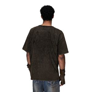 Nueva ropa de calle, camiseta de gran tamaño con hombros caídos, camisetas de manga corta con cuello simulado Vintage desgastadas para hombre, OEM - Product Image 6