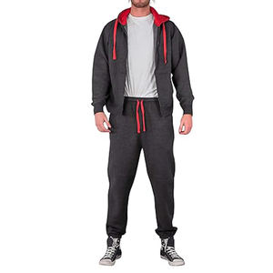 Haute qualité hiver formel respirant hommes charbon rouge survêtement ensembles polaire deux pièces pull à capuche pantalons de survêtement nouveau Slim Fit - Product Image 5