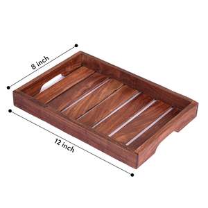 Bandeja de servir de madera de teca artesanal con un hermoso patrón de vetas, tabla rectangular para decoración de hogar de lujo y necesidades de entretenimiento. - Product Image 4