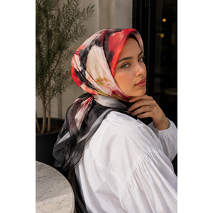 Modern Floral Pattern Square Scarf Series Printed Black Style - Product Image 1