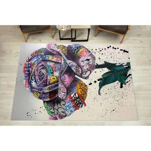 Banksy Rose Graffiti Printed <b>Rug</b> - Modern, Machine Washable, Cool,<b>Chenille</b> <b>Rug</b> - Product Image 3