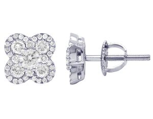 Boucles d'oreilles en diamant cultivé en laboratoire Flower Design Bijoux fins fabriqués en or massif 10K pour femmes - Product Image 3