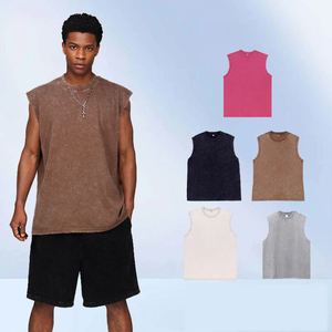 Débardeur de sport pour homme en polyester/coton respirant, coupe ample, manches courtes, pour musculation, t-shirt lourd pour homme - Product Image 1