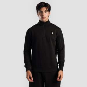 Sudadera con media cremallera Axis 100% algodón (negra) con diseño de cremallera, estampado serigrafiado, patrón de patchwork y técnicas de bordado personalizables - Product Image 1