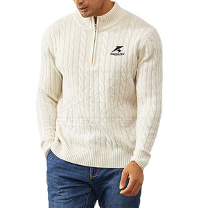 Pull décontracté en coton mélangé respirant pour l'hiver 2025, col montant, motif uni, fermeture éclair quart, haut personnalisé, best-seller - Product Image 2