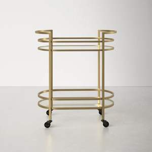 Sleek Metal Two Tier Serving Cart With Glass Trays And Gold Accents For Sophisticated Interior Styling And Beverage Service - Product Image 5