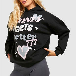 Última moda de alta calidad de las mujeres Puff Print Hoodies Color sólido transpirable mujeres sudaderas con capucha para la venta en línea - Product Image 3