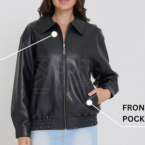 Veste d'hiver en cuir véritable pour femmes grandes tailles, logo frontal uni, coupe-vent, écologique, utilisation en extérieur, col rabattu - Product Image 4