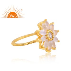 Meilleure vente Bague empilable en argent sterling plaqué or avec pierre de lune naturelle Cz et arc-en-ciel Fabricant de bijoux fins Demi - Product Image 3