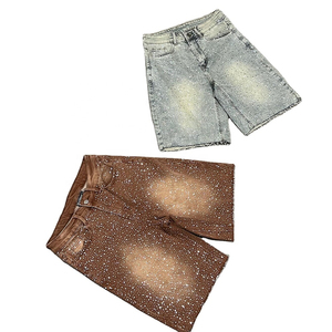 Shorts Vaqueros Rectos de Verano Transpirables con Bordado, Personalizados para Hombre, Estilo Urbano, con Botones, Lavado Oscuro - Product Image 1