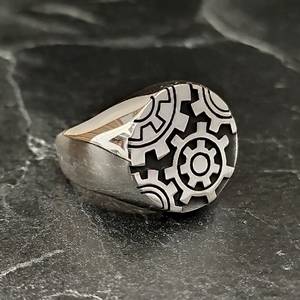 925 Sterling Silver Handmade Steampunk <b>for</b> Gear <b>Ring</b> <b>Mens</b> Fashion <b>Ring</b> with Mechanical Symbol and Geometry Engineers <b>Ring</b> - Product Image 3