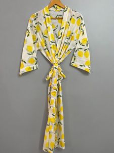 Hecho a mano Jaipuri para Mango Block Print Kimono Tamaño libre Maxi Bata Casual Beach Cover up and Shower Robe - Product Image 4