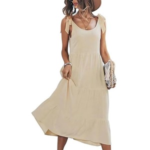 Vestido MIDI con gradas amarillo mostaza estilo bohemio con tirantes y dobladillo fluido perfecto para picnics de vacaciones de verano - Product Image 6