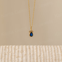 Kalung Rantai Emas 14K Asli dengan Liontin Minimalis Batu Topaz London Biru Bentuk Pir 7x10mm, Buatan Tangan, Hadiah Istimewa