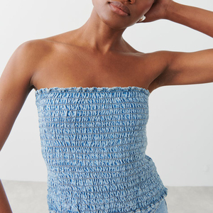 เสื้อยีนส์จับจีบแขนกุดสไตล์เกาหลีวินเทจสำหรับผู้หญิงเสื้อเกาะอกแนวสตรีทไม่เหมือนใครสำหรับฤดูร้อน2025 - Product Image 2