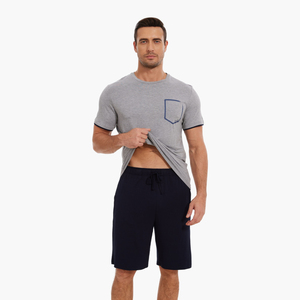 Plaid <b>Shorts</b> & <b>Short</b> Sleeve T Shirt Soft Loungewear Set With Pockets Cotton Bamboo Pajamas <b>Men's</b> Sleepwear Vietnam Factory - Product Image 3