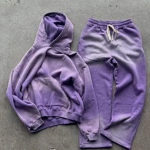 Conjunto de sudadera con capucha y pantalones de chándal desgastados con lavado ácido para hombre, estampado personalizado de talla grande, aspecto desteñido por el sol para la temporada de invierno unisex - Product Image 3