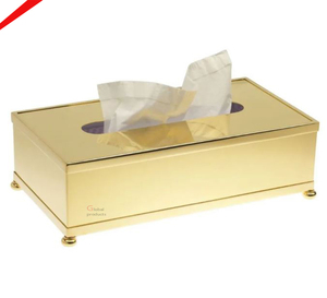 Caja de pañuelos de acero inoxidable con un diseño de bola dorada en la parte superior, ideal para hoteles. - Product Image 3