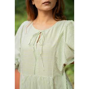 Cotton Midi <b>Dress</b> Breathable Stripe Hand Block Print Oversized <b>Long</b> Sleeve for Leisure Summer Party Club Daily Wear-the Eastern - Product Image 1