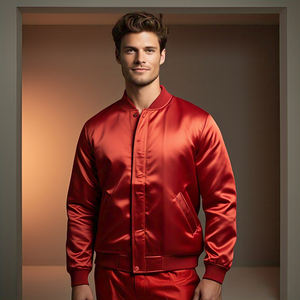 แจ็คเก็ตบอมเบอร์ผ้าซาตินสไตล์ไฮสตรีทสำหรับผู้ชายใส่กลางแจ้งในฤดูหนาว คอปกกลม ติดกระดุม กันน้ำ - Product Image 6