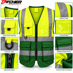 Chaleco de Trabajo Reflectante de Alta Visibilidad para Hombre Pitcher International, Chaleco de Seguridad con Cremallera - Product Image 6