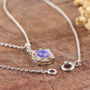 จี้โอปอลสไตล์เอธิโอเปียไฟลาเวนเดอร์สร้อยคอจี้โอปอลทรงไข่สร้อยคอที่เรียบง่ายของแท้เครื่องประดับโอปอลไฟ AAA - Product Image 3