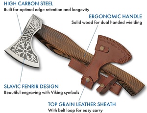 ขวานปลอกหนังและขวานเหล็กคาร์บอนสูงงานแฮนด์เมดพร้อมด้ามไม้เถ้าบริการ OEM ODM สั่งตามสั่ง - Product Image 2