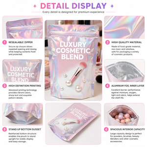 Bolsa de Embalaje Cosmética Holográfica Impresa Personalizada, Bolsa de Almacenamiento con Cierre Hermético para Brochas de Maquillaje y Herramientas de Belleza, Logotipo Personalizado - Product Image 2
