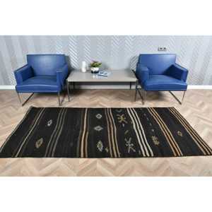 Vintage Turkish <b>Rug</b>, 3.6x8 ft Area <b>Rug</b>, <b>Black</b> Kilim Polka dot <b>Rug</b> - Product Image 2