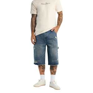 Pantalones Cortos de Mezclilla para Hombre, Estilo Casual, Corte Holgado, con Bajo Deshilachado, Lavado Vintage, Largura hasta la Rodilla, Estilo Urbano de Verano - Product Image 1