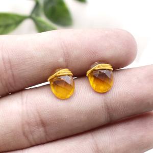 Pendientes de Cuarzo Citrino Facetado Ovalados, Joyería de Piedras Preciosas Envueltas en Alambre Hechos a Mano - Product Image 5