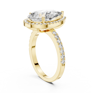 Bague de luxe en diamant de laboratoire taille poire 4 carats, sertie halo pavé, or jaune 18 carats plaqué rhodium, certifiée IGI, pour usage quotidien/soirée - Product Image 2