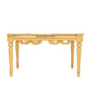 Mesa de Centro Rectangular de Lujo con Tapa de Mármol Ónix Color Miel y Marco de Madera Tallado a Mano en Oro Antiguo para Interiores Clásicos - Product Image 1