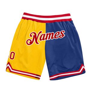 Pantalones cortos de baloncesto Industrie Direct Engro Sportswear Custom Gold Red-Royal Authentic Throwback Split Fashion Basketball Shorts - Product Image 1