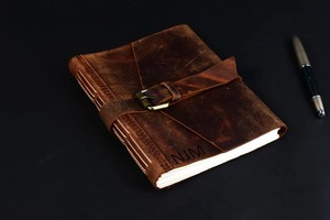 Men's Vintage Leather Journal | Rustic Brown A3 <b>Travel</b> <b>Diary</b> | Engraved Christmas Gift Idea - Product Image 3