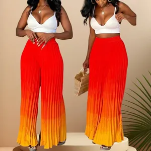 Pantalones Anchos Casuales para Mujer, con Degradado, Pliegues Sueltos, Tela Crepé Transpirable, Cintura Alta, Estilo Acampanado, Técnica Arrugada, Talla XL - Product Image 5