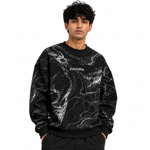 Premium Custom <b>Black</b> Marble Print Crewneck <b>Sweatshirt</b> Oversized Streetwear Pullover Wholesale OEM Private Label <b>Sweatshirts</b> USA - Product Image 1