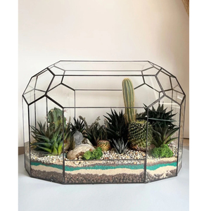 New Top Selling Metal Border Clear <b>Glass</b> Vase Geometric <b>Terrarium</b> Black Colour for Garden Plant Decorative Tabletop Decor - Product Image 3