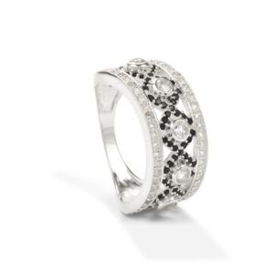 Anello con Topazio Bianco e Spinello <span class=keywords><strong>Nero</strong></span> in <span class=keywords><strong>Argento</strong></span> Sterling Placcato Rodio, Gemma Naturale da 0,80 ct - Product Image 1