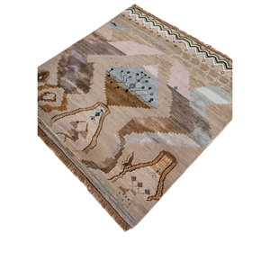 Tapis rectangulaire Manchaha beige et marron en laine et soie de bambou noué à la main, motif abstrait, pour la maison, le couloir, pour adolescents - Les-2751 - Product Image 2