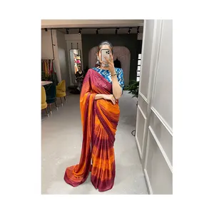 Rangkaian eksklusif pakaian pernikahan dan pesta memakai etnik India desainer Rangoli Zari Line Saree koleksi untuk dijual
