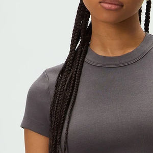 Camisetas Cortas de Verano para Mujer, Elásticas y Cómodas, Cuello Redondo, Color Liso, Personalizadas, de Tela Jersey Suave - Product Image 3