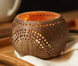 Wholesale in Vietnam Coconut <b>Shell</b> Tea <b>Light</b> Holder/ Coconut <b>Shell</b> Candle Holder With Engrave Laser Logo Made in Eco2go Vietnam - Product Image 6