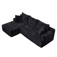 Canapé sectionnel sans cadre ni structure en ossature, noir, 96 pouces, en forme de L avec chaise longue gauche, compressé sous vide, pour salon et appartement