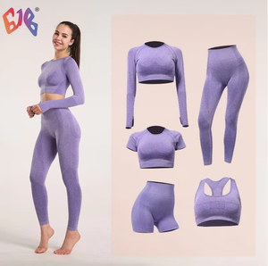 Conjunto de Yoga Benitez sin Costuras para Mujer, Leggings de Cintura Alta con Efecto Levanta Glúteos y Top de Manga Larga de Secado Rápido, Conjunto Deportivo - Product Image 1