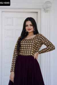 Vestidos Anarkali étnicos indios y paquistaníes Faux Blooming con lentejuelas y trabajo bordado Zari para ropa de festival de boda - Product Image 5